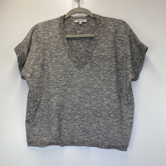 Madewell Sweater Tee XS Heathered Gray Paulson V-Neck Knit Blouse Academia Shirt - Picture 5 of 9